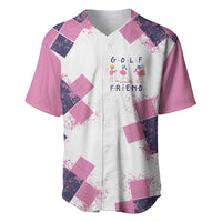 Golf Flamingo Friends Baseball Jersey Pink Argyle Pattern and Custom Name Text on White and Rose Color Block - Wonder Print Shop