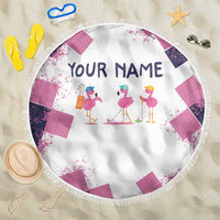 Golf Flamingo Friends Beach Blanket Pink Argyle Pattern and Custom Name Text on White and Rose Color Block - Wonder Print Shop