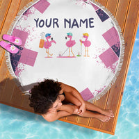 Golf Flamingo Friends Beach Blanket Pink Argyle Pattern and Custom Name Text on White and Rose Color Block - Wonder Print Shop