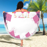 Golf Flamingo Friends Beach Blanket Pink Argyle Pattern and Custom Name Text on White and Rose Color Block - Wonder Print Shop