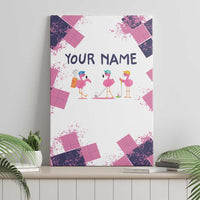 Golf Flamingo Friends Canvas Wall Art Pink Argyle Pattern and Custom Name Text on White and Rose Color Block - Wonder Print Shop
