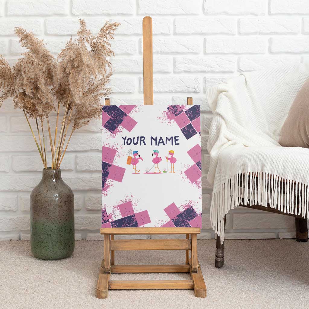 Golf Flamingo Friends Canvas Wall Art Pink Argyle Pattern and Custom Name Text on White and Rose Color Block - Wonder Print Shop
