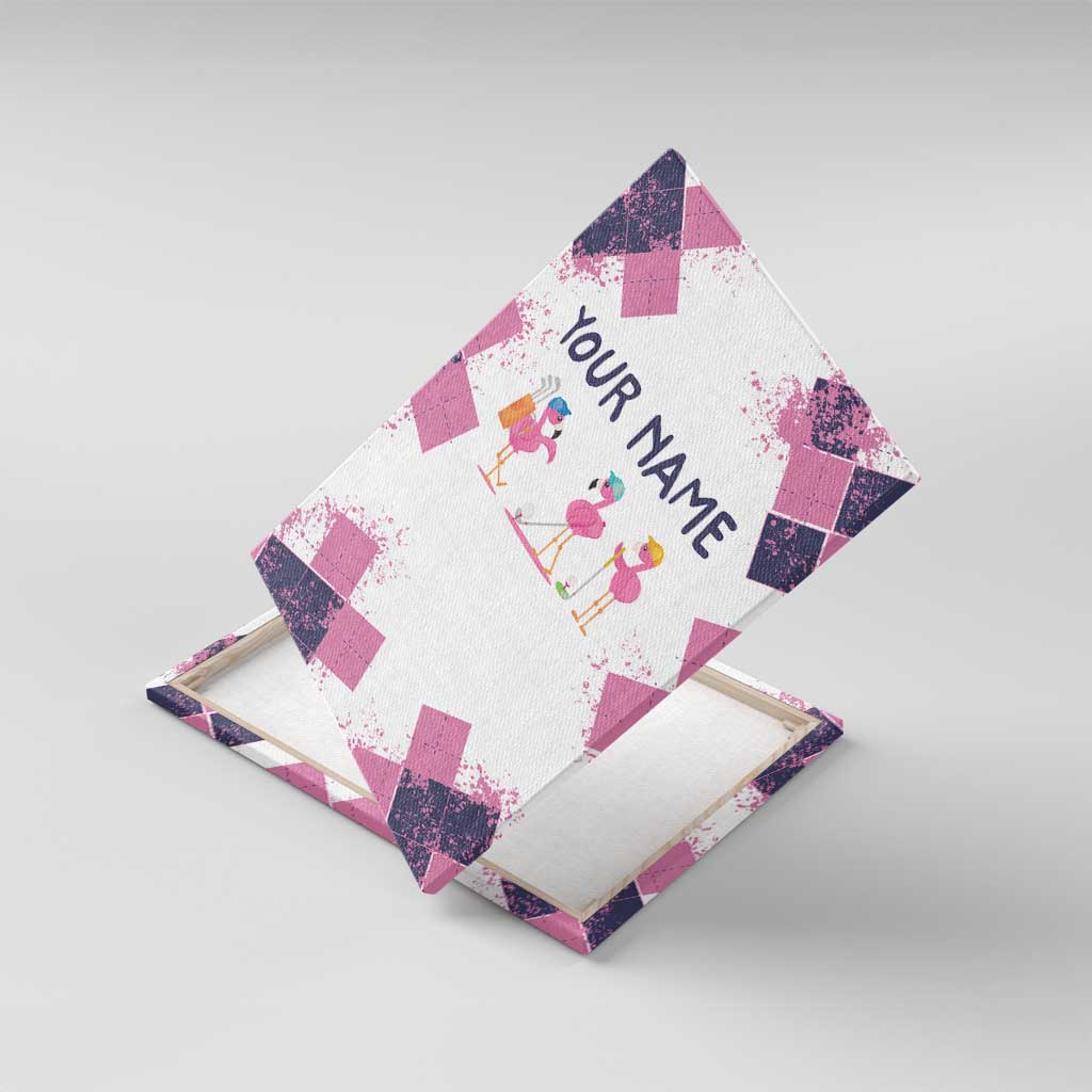 Golf Flamingo Friends Canvas Wall Art Pink Argyle Pattern and Custom Name Text on White and Rose Color Block - Wonder Print Shop