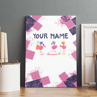 Golf Flamingo Friends Canvas Wall Art Pink Argyle Pattern and Custom Name Text on White and Rose Color Block - Wonder Print Shop