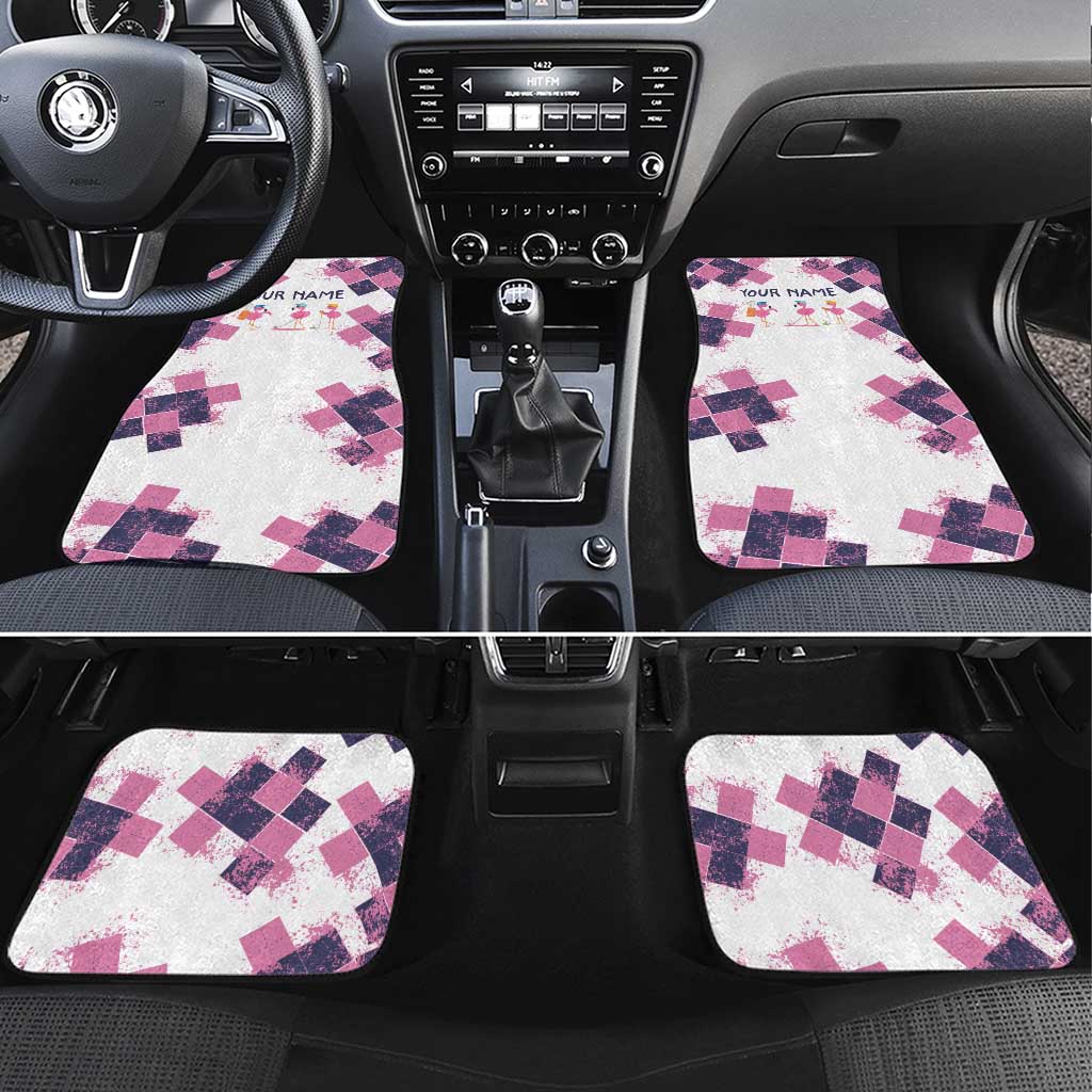 Golf Flamingo Friends Car Mats Pink Argyle Pattern and Custom Name Text on White and Rose Color Block - Wonder Print Shop