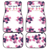 Golf Flamingo Friends Car Mats Pink Argyle Pattern and Custom Name Text on White and Rose Color Block - Wonder Print Shop