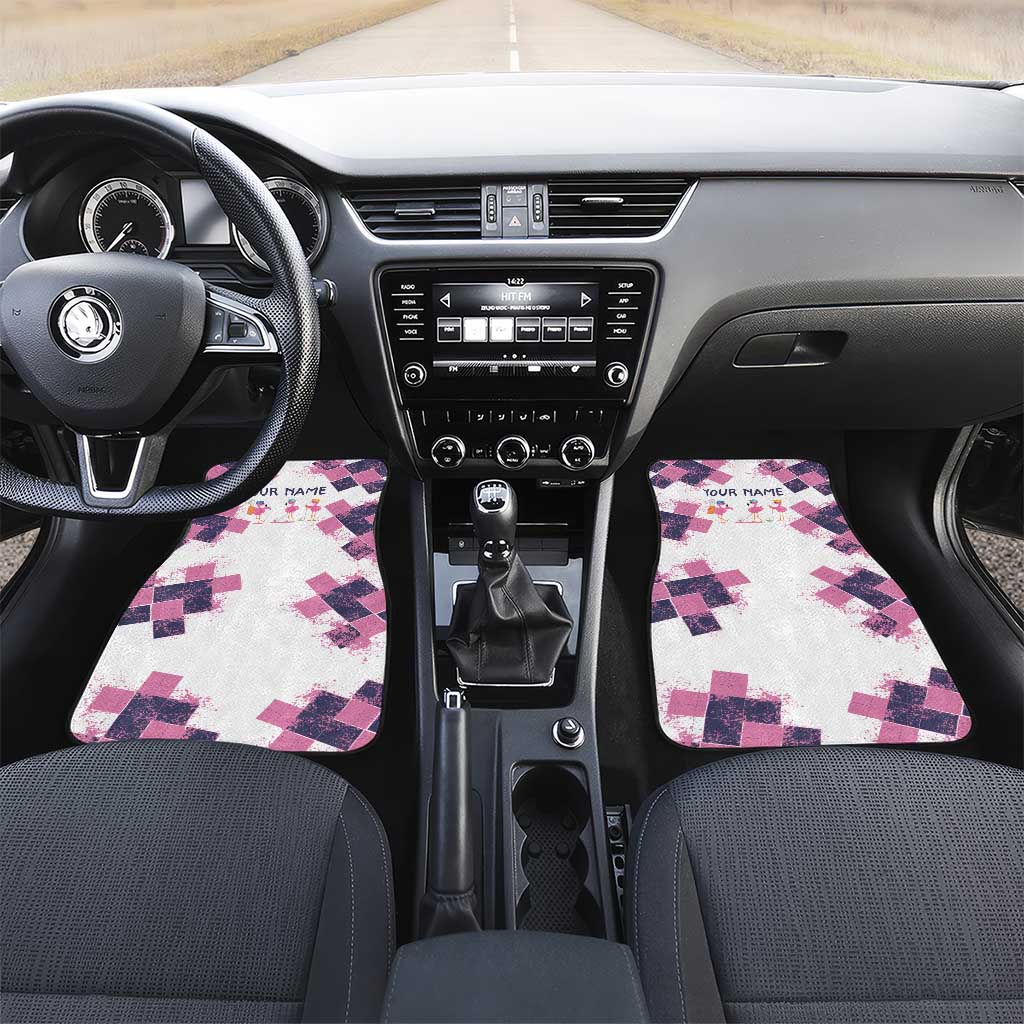 Golf Flamingo Friends Car Mats Pink Argyle Pattern and Custom Name Text on White and Rose Color Block - Wonder Print Shop