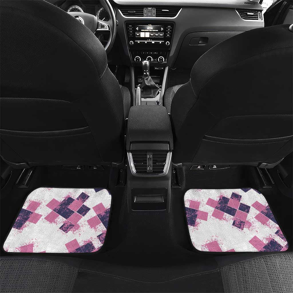 Golf Flamingo Friends Car Mats Pink Argyle Pattern and Custom Name Text on White and Rose Color Block - Wonder Print Shop