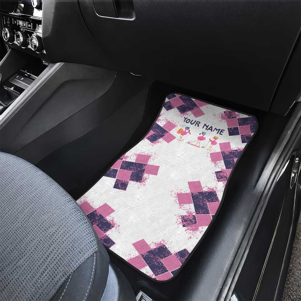 Golf Flamingo Friends Car Mats Pink Argyle Pattern and Custom Name Text on White and Rose Color Block - Wonder Print Shop