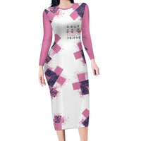 Golf Flamingo Friends Family Matching Long Sleeve Bodycon Dress and Hawaiian Shirt Pink Argyle Pattern and Custom Name Text on White and Rose Color Block - Wonder Print Shop