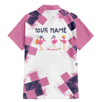 Golf Flamingo Friends Family Matching Mermaid Dress and Hawaiian Shirt Pink Argyle Pattern and Custom Name Text on White and Rose Color Block - Wonder Print Shop