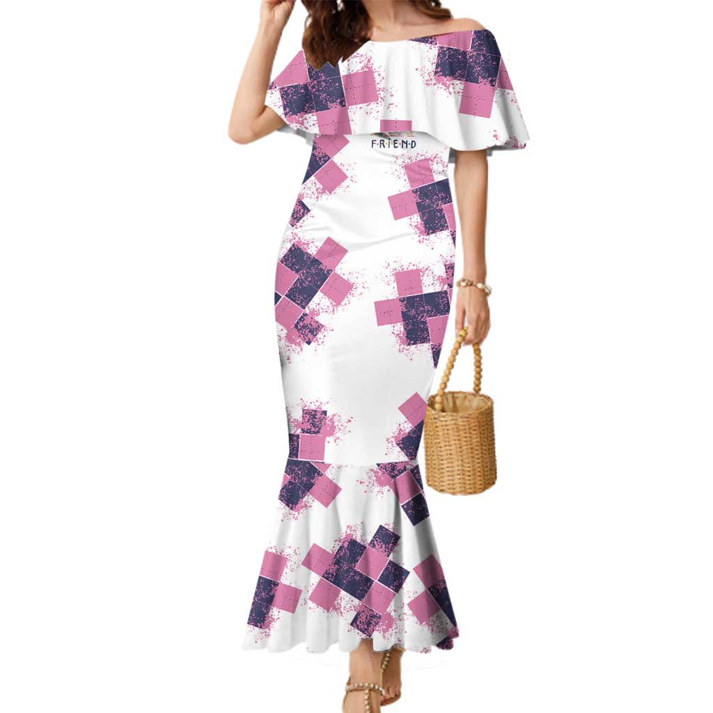 Golf Flamingo Friends Family Matching Mermaid Dress and Hawaiian Shirt Pink Argyle Pattern and Custom Name Text on White and Rose Color Block - Wonder Print Shop