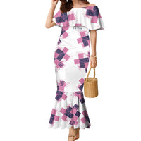 Golf Flamingo Friends Family Matching Mermaid Dress and Hawaiian Shirt Pink Argyle Pattern and Custom Name Text on White and Rose Color Block - Wonder Print Shop