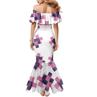 Golf Flamingo Friends Family Matching Mermaid Dress and Hawaiian Shirt Pink Argyle Pattern and Custom Name Text on White and Rose Color Block - Wonder Print Shop