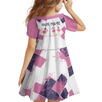 Golf Flamingo Friends Family Matching Puletasi and Hawaiian Shirt Pink Argyle Pattern and Custom Name Text on White and Rose Color Block - Wonder Print Shop