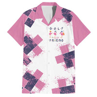 Golf Flamingo Friends Family Matching Puletasi and Hawaiian Shirt Pink Argyle Pattern and Custom Name Text on White and Rose Color Block - Wonder Print Shop