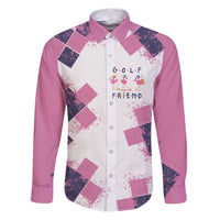 Golf Flamingo Friends Family Matching Puletasi and Hawaiian Shirt Pink Argyle Pattern and Custom Name Text on White and Rose Color Block - Wonder Print Shop