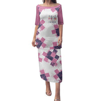 Golf Flamingo Friends Family Matching Puletasi and Hawaiian Shirt Pink Argyle Pattern and Custom Name Text on White and Rose Color Block - Wonder Print Shop