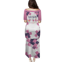 Golf Flamingo Friends Family Matching Puletasi and Hawaiian Shirt Pink Argyle Pattern and Custom Name Text on White and Rose Color Block - Wonder Print Shop