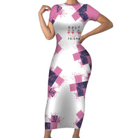 Golf Flamingo Friends Family Matching Short Sleeve Bodycon Dress and Hawaiian Shirt Pink Argyle Pattern and Custom Name Text on White and Rose Color Block - Wonder Print Shop