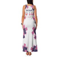 Golf Flamingo Friends Family Matching Tank Maxi Dress and Hawaiian Shirt Pink Argyle Pattern and Custom Name Text on White and Rose Color Block - Wonder Print Shop