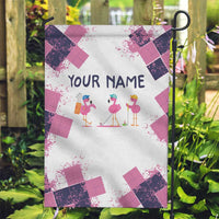 Golf Flamingo Friends Garden Flag Pink Argyle Pattern and Custom Name Text on White and Rose Color Block - Wonder Print Shop