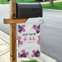 Golf Flamingo Friends Garden Flag Pink Argyle Pattern and Custom Name Text on White and Rose Color Block - Wonder Print Shop