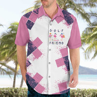 Golf Flamingo Friends Hawaiian Shirt Pink Argyle Pattern and Custom Name Text on White and Rose Color Block - Wonder Print Shop