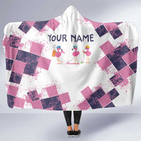 Golf Flamingo Friends Hooded Blanket Pink Argyle Pattern and Custom Name Text on White and Rose Color Block - Wonder Print Shop