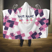 Golf Flamingo Friends Hooded Blanket Pink Argyle Pattern and Custom Name Text on White and Rose Color Block - Wonder Print Shop