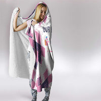 Golf Flamingo Friends Hooded Blanket Pink Argyle Pattern and Custom Name Text on White and Rose Color Block - Wonder Print Shop