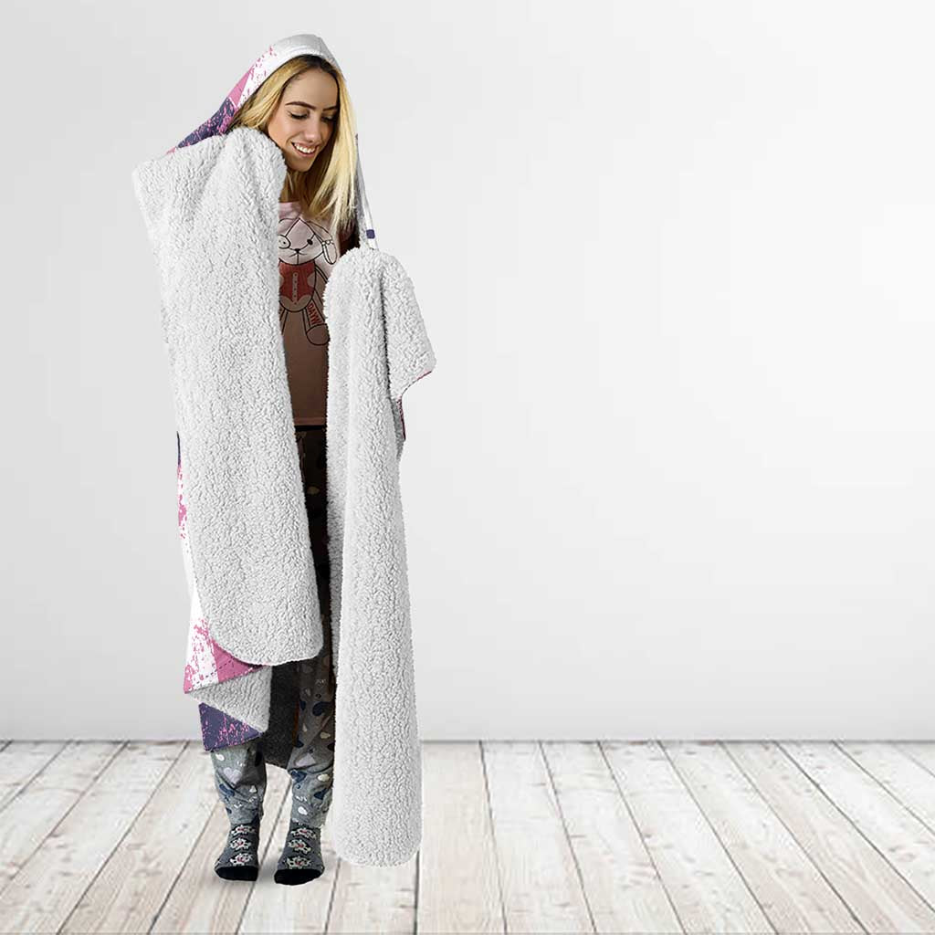 Golf Flamingo Friends Hooded Blanket Pink Argyle Pattern and Custom Name Text on White and Rose Color Block - Wonder Print Shop