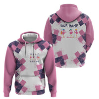 Golf Flamingo Friends Hoodie Pink Argyle Pattern and Custom Name Text on White and Rose Color Block - Wonder Print Shop