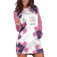 Golf Flamingo Friends Hoodie Dress Pink Argyle Pattern and Custom Name Text on White and Rose Color Block - Wonder Print Shop