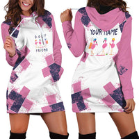 Golf Flamingo Friends Hoodie Dress Pink Argyle Pattern and Custom Name Text on White and Rose Color Block - Wonder Print Shop