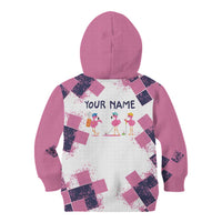 Golf Flamingo Friends Kid Hoodie Pink Argyle Pattern and Custom Name Text on White and Rose Color Block - Wonder Print Shop
