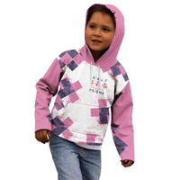 Golf Flamingo Friends Kid Hoodie Pink Argyle Pattern and Custom Name Text on White and Rose Color Block - Wonder Print Shop