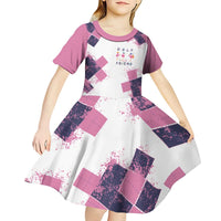 Golf Flamingo Friends Kid Short Sleeve Dress Pink Argyle Pattern and Custom Name Text on White and Rose Color Block - Wonder Print Shop