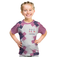 Golf Flamingo Friends Kid T Shirt Pink Argyle Pattern and Custom Name Text on White and Rose Color Block - Wonder Print Shop