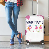 Golf Flamingo Friends Luggage Cover Pink Argyle Pattern and Custom Name Text on White and Rose Color Block - Wonder Print Shop