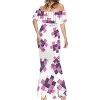 Golf Flamingo Friends Mermaid Dress Pink Argyle Pattern and Custom Name Text on White and Rose Color Block - Wonder Print Shop