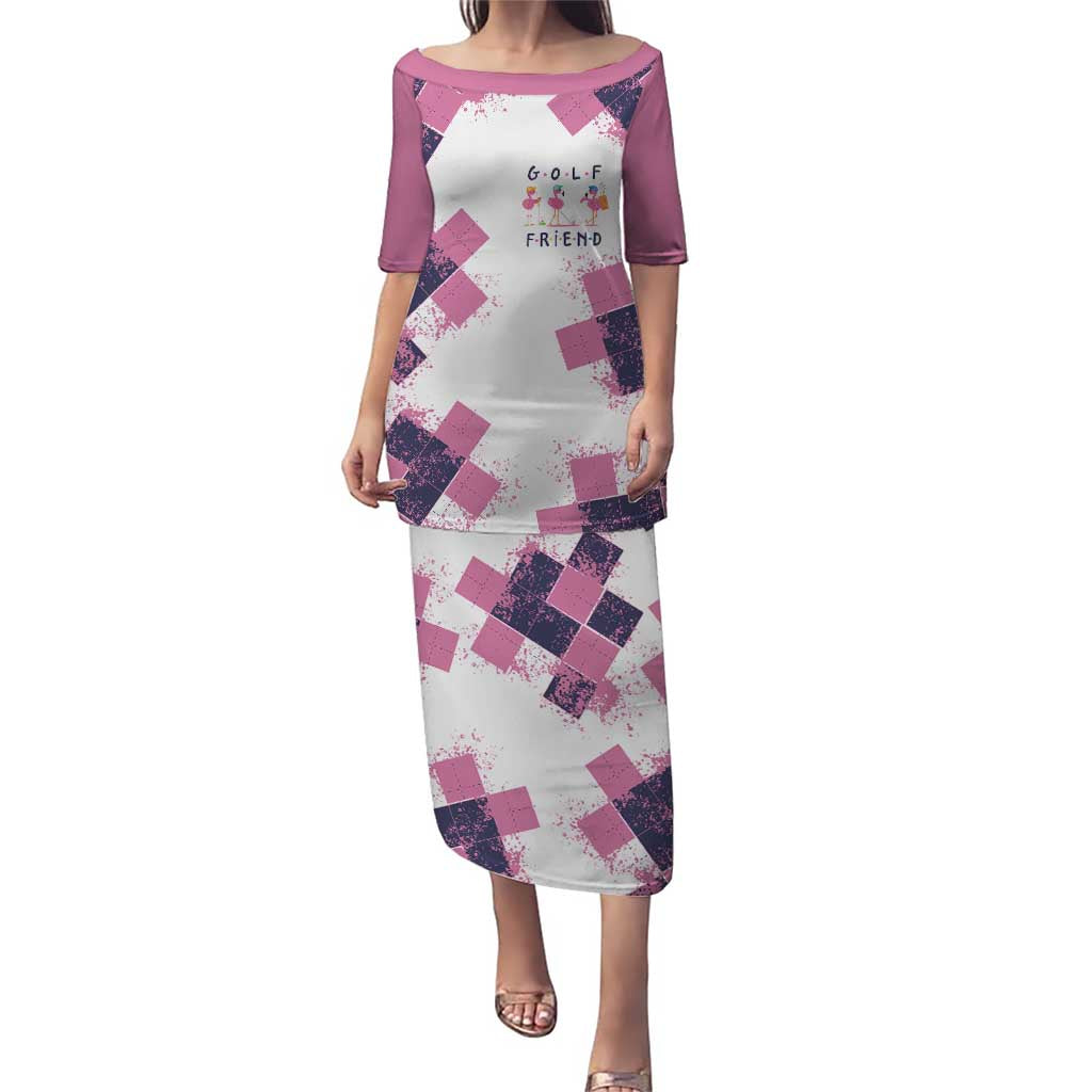 Golf Flamingo Friends Puletasi Pink Argyle Pattern and Custom Name Text on White and Rose Color Block - Wonder Print Shop