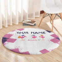 Golf Flamingo Friends Round Carpet Pink Argyle Pattern and Custom Name Text on White and Rose Color Block - Wonder Print Shop