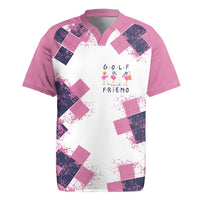 Golf Flamingo Friends Rugby Jersey Pink Argyle Pattern and Custom Name Text on White and Rose Color Block - Wonder Print Shop