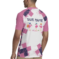 Golf Flamingo Friends Rugby Jersey Pink Argyle Pattern and Custom Name Text on White and Rose Color Block - Wonder Print Shop