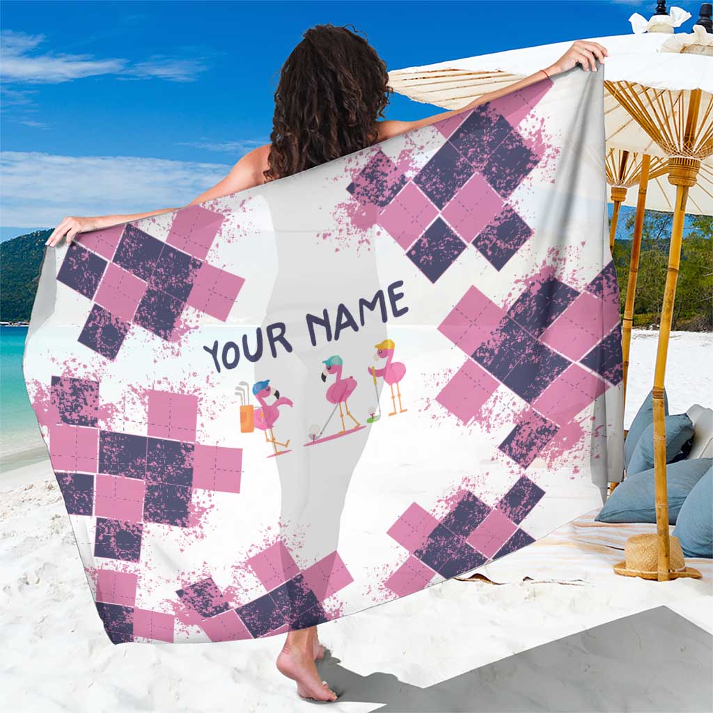 Golf Flamingo Friends Sarong Pink Argyle Pattern and Custom Name Text on White and Rose Color Block - Wonder Print Shop