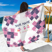 Golf Flamingo Friends Sarong Pink Argyle Pattern and Custom Name Text on White and Rose Color Block - Wonder Print Shop