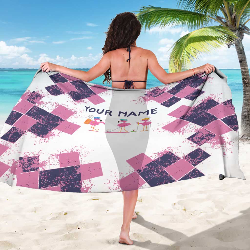 Golf Flamingo Friends Sarong Pink Argyle Pattern and Custom Name Text on White and Rose Color Block - Wonder Print Shop