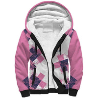 Golf Flamingo Friends Sherpa Hoodie Pink Argyle Pattern and Custom Name Text on White and Rose Color Block - Wonder Print Shop