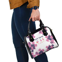 Golf Flamingo Friends Shoulder Handbag Pink Argyle Pattern and Custom Name Text on White and Rose Color Block - Wonder Print Shop